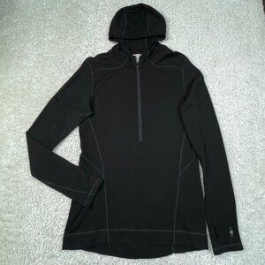 Smartwool Black 1/2  Zip Base Layer Hooded Pullover Shirt Womens Large